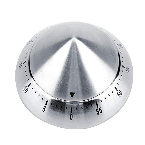 Temporizador mecánico de cocina de acero inoxidable, Minutero mecánico magnético Temporización de 60 Minutos con Imán Sonido de alarma con base magnética para Cocina (Silver)