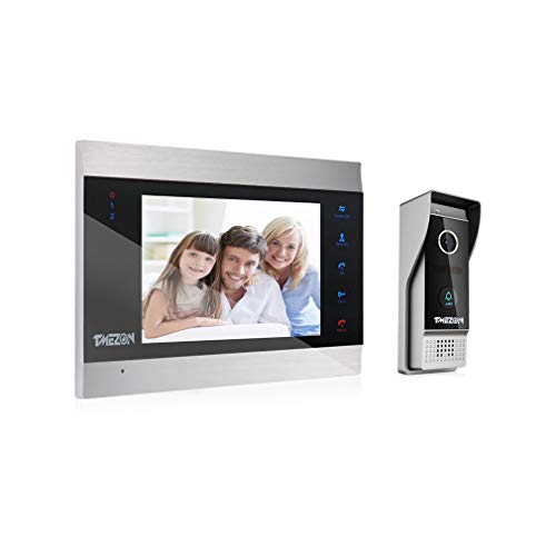 TMEZON Video Doorbell Intercom System, 1080P Sistema de Entrada de la Puerta con 7 Pulgadas 1-Monitor 1-Camera para la casa de 1 Familia,Botón táctil, visión Nocturna, instantánea/grabación