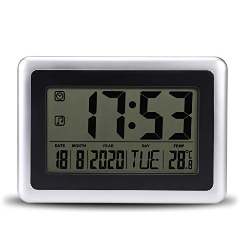 Topker LCD Digital de Pared Grande del termómetro del Reloj del Calendario de Escritorio Medidor de Tiempo Alarma electrónica Interiores Temperatura