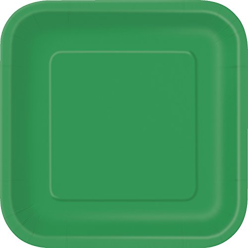 Unique Party- Paquete de 16 platos cuadrados de papel, Color verde esmeralda, 18 cm (31860)