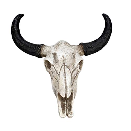 Wakauto Placa de Pared de Cráneo de Vaca de Cuerno Largo Hecha de Resina Adornos de Artesanía de Arte de Halloween Decoración de Cráneo de Bisonte de Toro de Vaca Escultura de Cráneo de