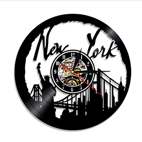 wffmx Reloj De Pared De Nueva York NY Brooklyn Bridge Wall Art Vintage Vinyl Record Reloj De Pared EE.UU. Paisaje Urbano Regalo De Viaje Reloj De Vinilo Decorativo