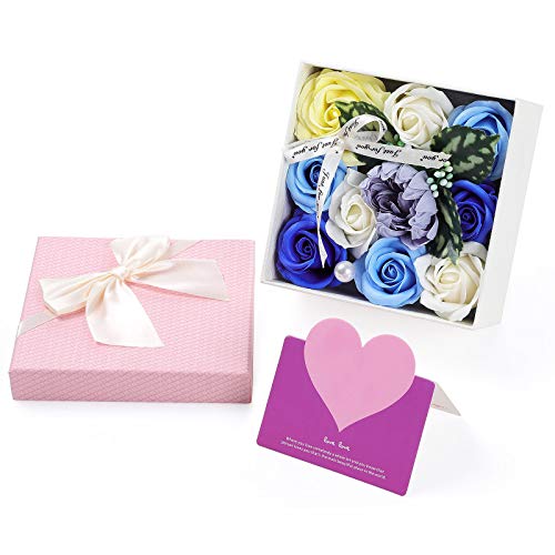 Wodasi Caja de Regalo de For de Jabón Rosa Artificial, Flor de Jabón Rosa Hecha a Mano con Caja de Regalo para Aniversario/Cumpleaños/Boda/Día De San Valentín/Día De La Madre(Azul)
