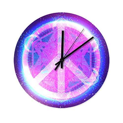 Wraill - Reloj de Pared Redondo de 30 cm, diseño de Mandala de Paz y Amor, sin Ruido de Tic-TAC, Reloj de Cocina Moderno de Madera para Ducha, Cuarto de baño o Cocina, Madera, Blanco, 30 x 30 cm
