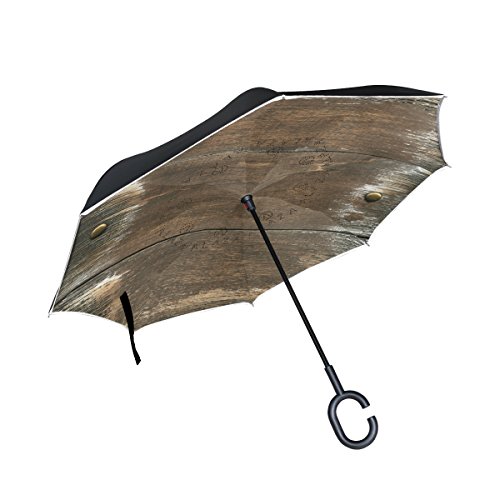 XiangHeFu - Paraguas invertido de Doble Capa, Tablero de Madera Oscura, Plegable, Resistente al Viento, Protección UV, Gran Recto, para Coche, con Mango en Forma de C