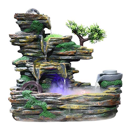Xiaoli Fuente de Interior Fuente de Piedra Interior de montaña Fuente de Tres Pisos con atomizador y decoración de Escritorio Cascada Fuente (Size : M)