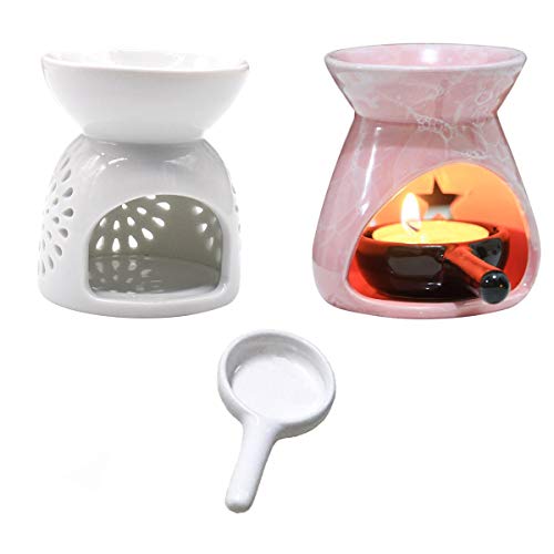 Xiuyer Quemador Aceites Esenciales Ceramica, 2 Quemador Esencias Ceramica + Cuchara Velas para Candelabros Decoración Hogar Meditación Regalo