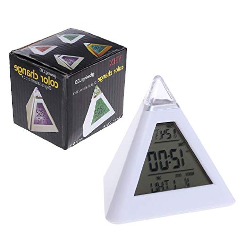 Ydh - Reloj de pared con forma de pirámide con 7 colores de cambio de color, LED y alarma digital LCD, termómetro, nuevo reloj inalámbrico
