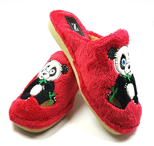 Zapatillas casa Oso Panda Invierno Mujer cómodas Calientes Suaves Piso Pluma Ligero Pantuflas Confort Calidad diseño y fabricación española Slippers Home (39, Rojo)