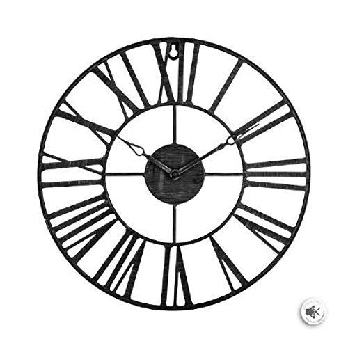 Zenhica Reloj de Pared Vintage de Metal, diseño rústico Elegante. Decoración para el hogar. 36,5 cm de Diámetro, Gancho para Colgar. (Negro)