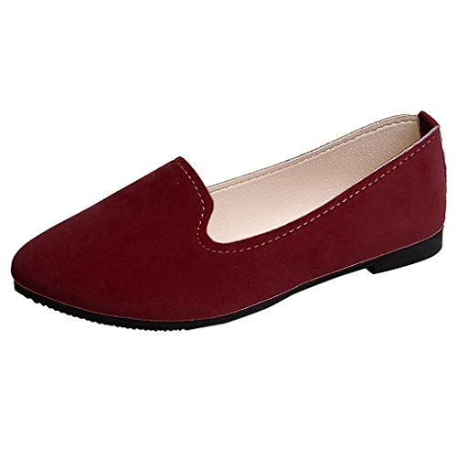 2019 Moda Zapatos de Tacón Bajo de Color Liso para Mujer Jovencita TOPKEAL Casual Zapatos Planos de Trabajo Vino 38.5