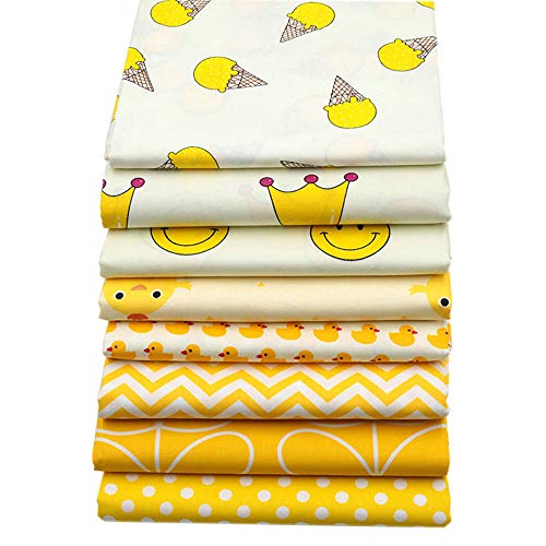 8 piezas de tela de algodón amarillo de 39,9 x 50 cm para acolchar, cojines de retazos, almohadas, material de costura, álbum de recortes, muñeca