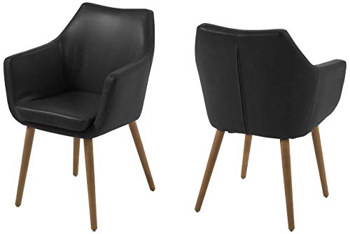 AC Design Furniture Lore - Silla con brazos (revestimiento de piel artificial, patas de roble), Negro