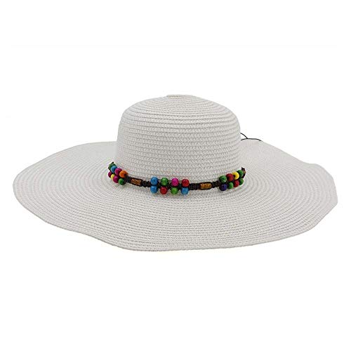 Accesorios sombrero de ala ancha diario Sombrero de paja femenino Sombrero de paja de verano Vacaciones en el mar Sombrero de playa de sombrilla nuevo salvaje ( Color : Blanco , tamaño : 56-58CM )