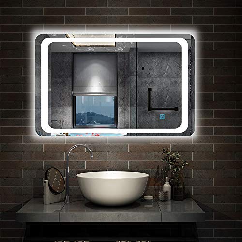AICA SANITARIOS 70x50cm Espejo de para baño led Anti-Niebla Horizontal Interruptor de Sensor de un Toque