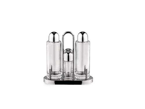Alessi 5070 - Set de Vinagreras de Diseño para Aceite, Vinagre, Sal y Pimienta en Acero Inoxidable 18/10 y Vidrio Cristalino