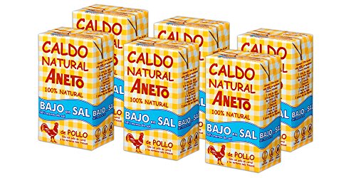 Aneto 100% Natural - Caldo de Pollo Bajo Sal - caja de 6 unidades de 1 litro
