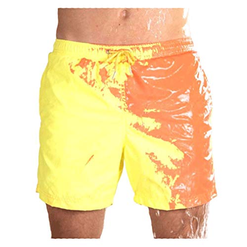 Ashopfun Bañador Divertido Que Cambia de Color - Shorts de baño de Playa sensibles a la Temperatura - Hombre Bañadores Moda Secado Rápido Bañadores Natacion Ligero Shorts (Amarillo, 2XL)