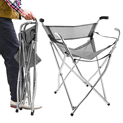 Asiento de la silla de paseo de Freshore - Plegable caña de camping Taburete portátil Ayudas para personas de la tercera edad (tamaño L gris)