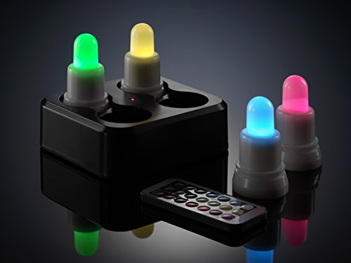 Auraglow Velas LED Recargables – Cambian de Color con Control Remoto – con Base de Carga Inductiva, Set de 4 piezas