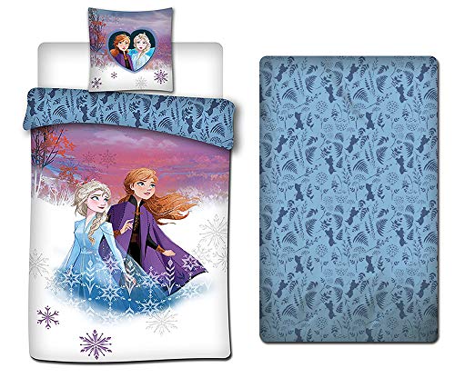 AYMAX S.P.R.L. Frozen - Juego de ropa de cama, funda nórdica de 140 x 200 cm + funda de almohada + sábana bajera de 90 x 190 cm