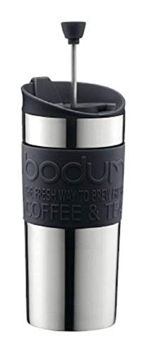 Bodum K11067-01 Travel Press Set - Vaso térmico de Acero Inoxidable con pistón, Incluye Tapa Extra (0,35 l), Color Negro