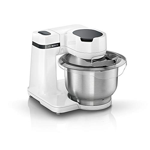 Bosch MUMS2EW00 MUM Serie 2 - Robot de cocina (700 W, cuenco de acero inoxidable de 3,8 L, 4 niveles de trabajo, nivel instantáneo, set de pastelería, acero inoxidable), color blanco