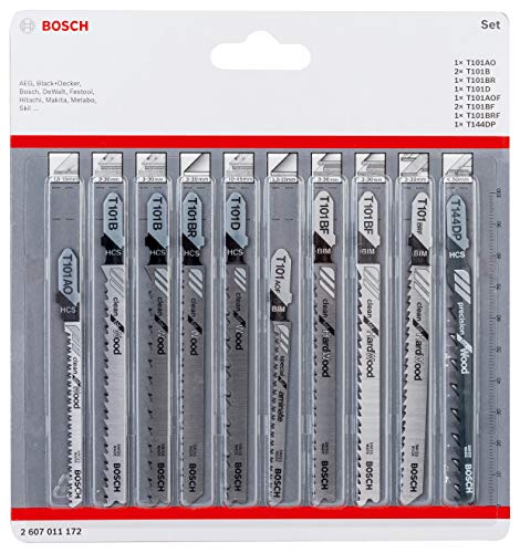 Bosch Professional Set de Hojas de sierra de calar 10 uds Clean (para madera y laminado, accesorios para sierras de calar con vástago en T)