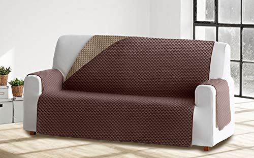 Cabetex Home - Cubre sofá Reversible Bicolor con ajustes - Microfibra Acolchada Antimanchas (Beige/Chocolate, 3 Plazas)