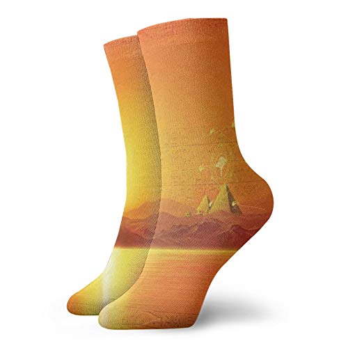 Calcetines suaves de longitud media de pantorrilla, símbolo de geometría sagrada colgando en el aire, impresión de escena de reflejo antigua, calcetines para mujeres y hombres, ideales para correr