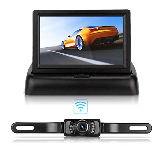Camara Marcha Atras, Pantalla LCD Plegable de 4.3", Kit de Camara Vision Trasera HD, Sistema de Cámara Trasera Inalámbrica Impermeable IP68 para Camiones, Automóviles, Minivans