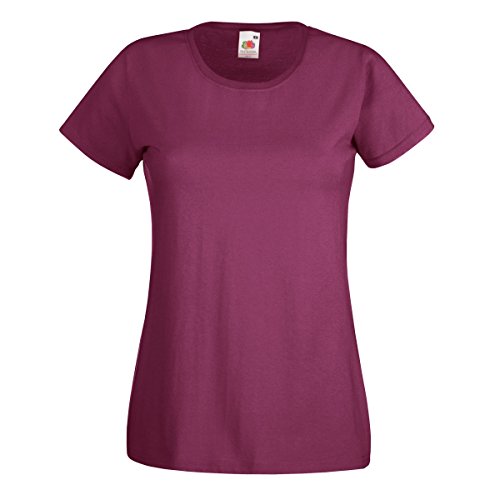 Camiseta de Fruit of the Loom para mujer, ajustada, de distintos colores, de algodón, manga corta Rojo granate Medium