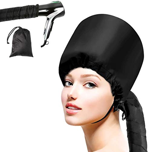 Capucha para Secador de Pelo, Gorra de Secado de Pelo ortátil,Gorro tipo casco para secar el pelo con elástico para conectar al secador para el Cuidado de las Condiciones Profundas-negro