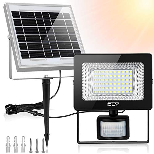 CLY Foco LED Solar con Sensor de Movimiento, Foco Solar LED Exterior, Luz Solar 60LED 6500K 400Lumens IP66 Impermeable, para Jardín, Patio, Garaje, Camino, Terraza