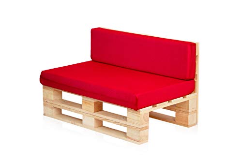Conjunto Sofa DE PALETS + Set Cojines (Asiento + Respaldo) (120X60, Rojo Transpirable)