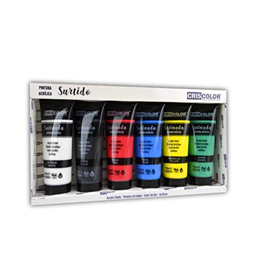 Criscolor 8435621413236 Set de pintura acrilica de 6 colores para lienzos y manualidades, surtido, 75 ml