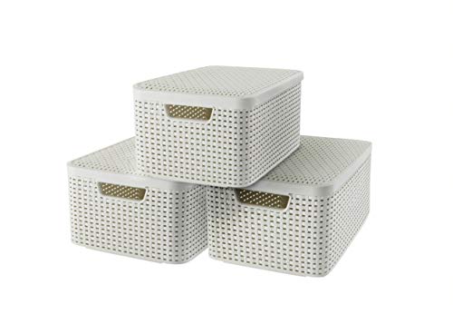 Curver 240654 - Set de 3 cestas Style con tapa, tamaño M, 18 L, color blanco