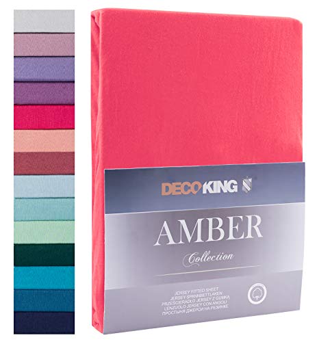 Decoking - Sábana bajera ajustable de 100 % algodón, White Amber Collection, algodón, rosa, 200x220 - 220x240 Amber