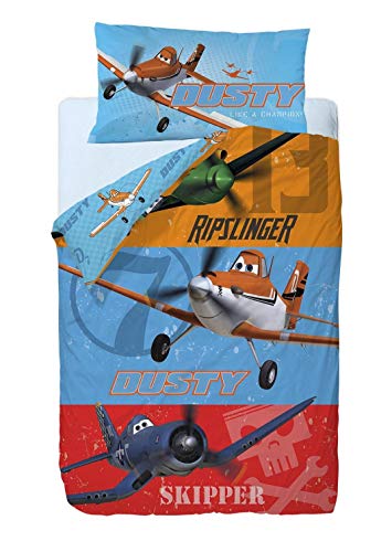 Disney Aviones Heros Saco nórdico de 2 Piezas para Cama de 90 cm, Mezcla De Algodón, Multicolor, 25x90x190 cm
