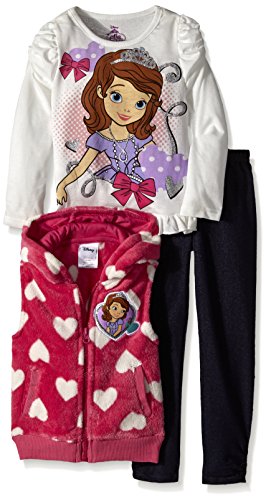 Disney Sofia The First - Conjunto de camiseta y leggings para niña (3 piezas), diseño de Sofia rosa y blanco 86 cm/92 cm