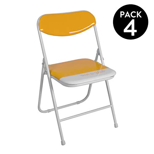 duehome (Candy) Pack 4 sillas Plegables Estructura metálica y PVC Brillante 47x46x76 cm de Altura (Naranja)