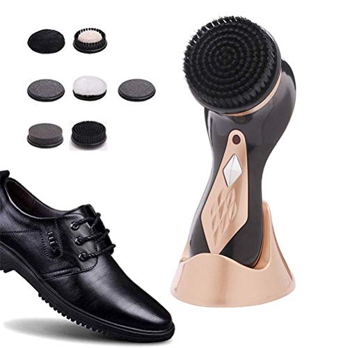 FHKBK Máquina pulidora de Zapatos eléctrica portátil, Kit de limpiabotas Recargable USB con 7 Cabezales de Cepillo, Kit de Cuidado de Cuero para Zapatos, Bolsos, sofá, Dorado