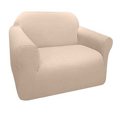 Granbest - Funda para sofá gruesa elástica de 1 plaza, funda para sofá antideslizante, tejido jaquard lavable (1 plaza, beige)