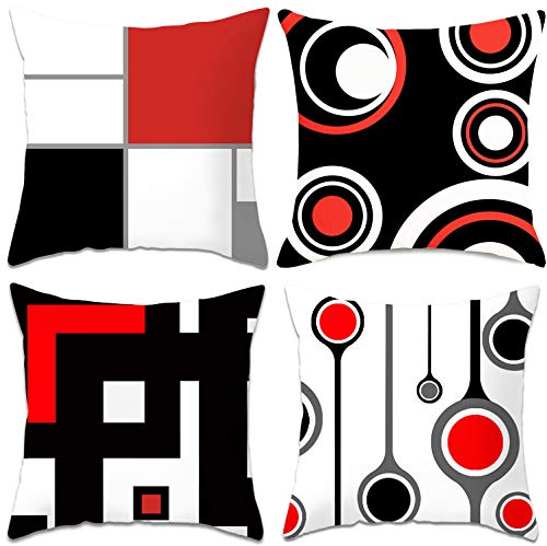 Gudotra 4 fundas de cojín para sofá, rojo y negro, para cojines de Navidad, decorativos, de lino, para cojín, 45 x 45 cm (estilo 21 rojo y negro)