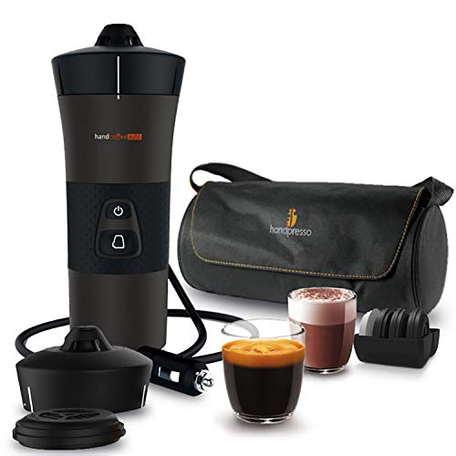 Handpresso - Handcoffee Auto Travel Pack 48312A Set con la cafetera portátil de 12V para coches que utilizan cápsulas blandas