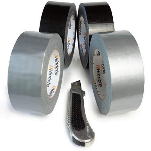Hinrichs 4 rollos de cinta americana 50m, cinta adhesiva, negro/plata - para interiores y exteriores - 50 m x 50 mm - cúter gratis