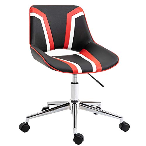 homcom Silla de oficina ergonómica de estilo gaming giratoria y ajustable, piel sintética negra, blanca y roja, 49 x 56,5 x 82,5 cm