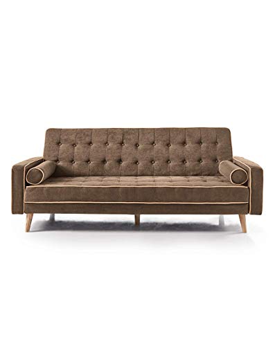 Home Heavenly - Sofá Cama Oslo, Elegante sofá Clic clac 3 plazas tapizado en Color Gris, marrón (Marrón)