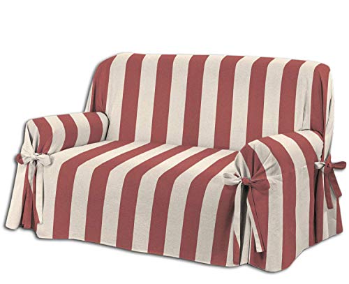 Home Life – Cubre sofá de 2 plazas – Elegante Protector de sofás a Rayas – Funda de sofá de algodón para Proteger del Polvo, Las Manchas y el Desgaste, Fabricado en Italia – Beige/Rojo
