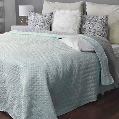 HOMELEVEL Colcha para cama y sofá de manta para sofá o cama, XXL (240 x 260 cm, estampado menta/gris)